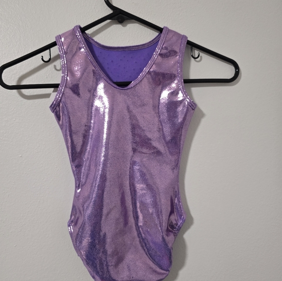 NWT Lil' Fox Metallic Purple Leotard Rhinestones Sparkle Gymnastics Dance - Picture 2 of 4